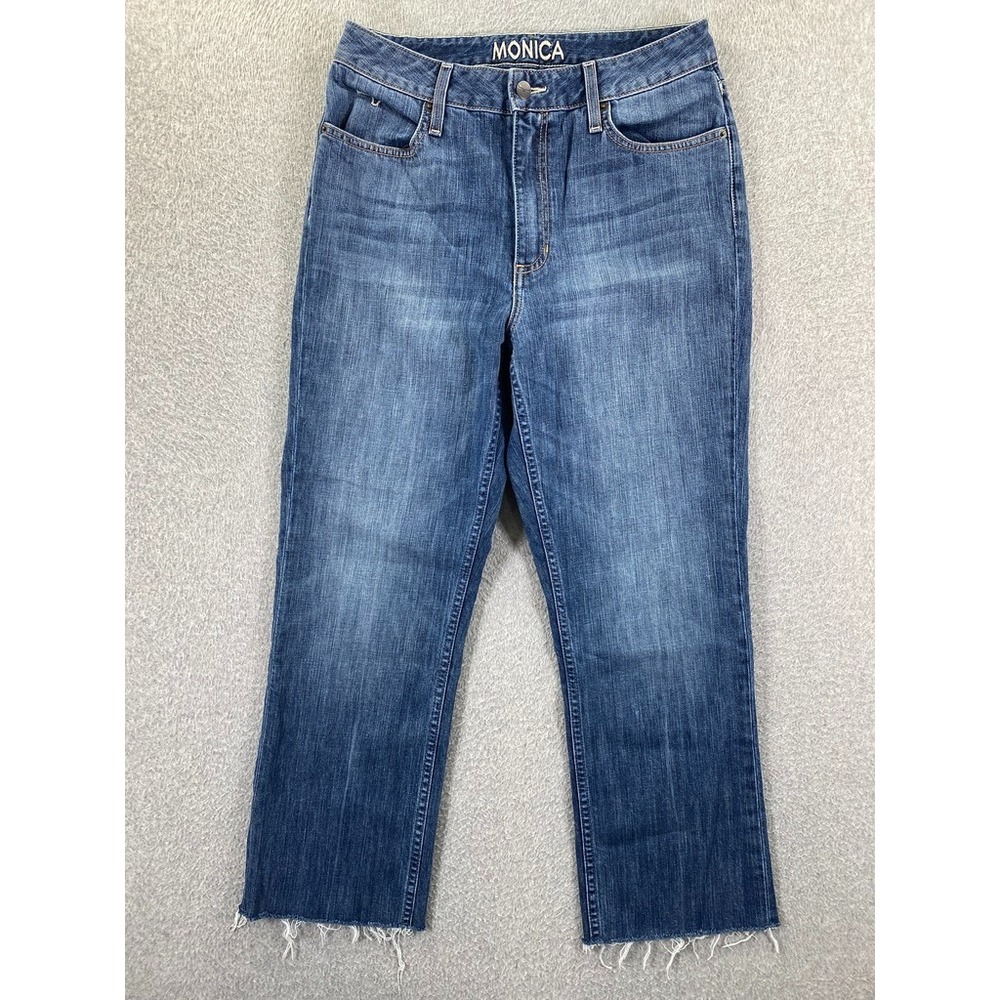 Kimes Ranch Monica Jeans 8 Blue High Rise Straight Raw Hem Western USA Denim